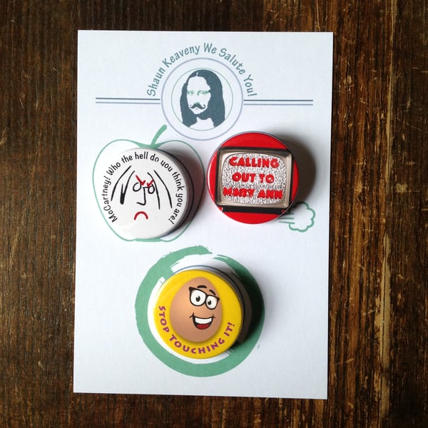 Shaun Keaveny Cart Wall Inspired 38mm Set Button Pin Badges