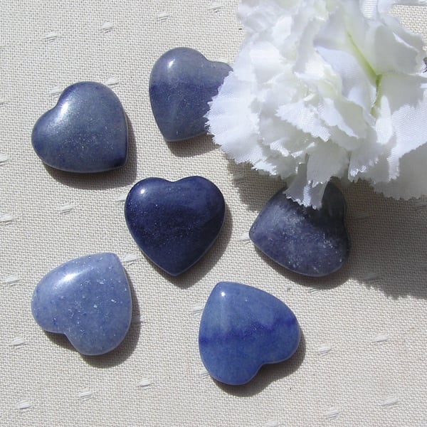 6 Blue Aventurine Solid Gemstone Polished Hearts - 20mm - Chakra - Crafting
