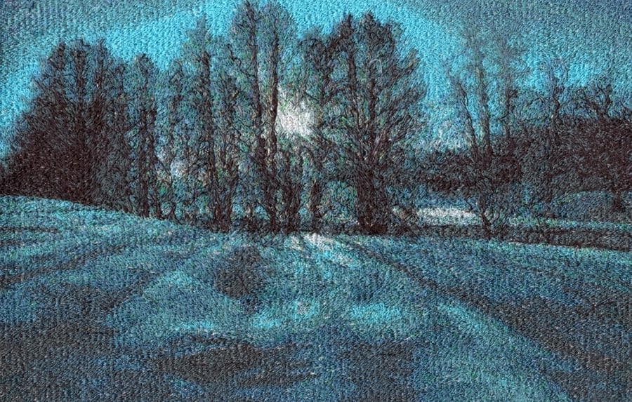 Blue Moon Beautiful, mounted, machine embroidered work of art.