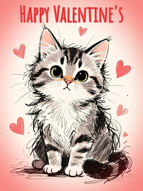 Cute Kitten Valentine's Greeting Card A5