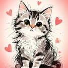 Cute Kitten Valentine's Greeting Card A5