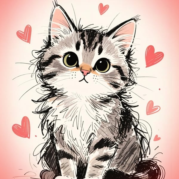 Cute Kitten Valentine's Greeting Card A5