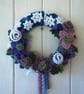 Crochet Frosty Winter wreath, snowflakes, pinecones, holly. 