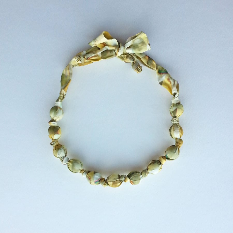 Pale Yellow Liberty Print Fabric Necklace - Matt Madison tree & scenery print