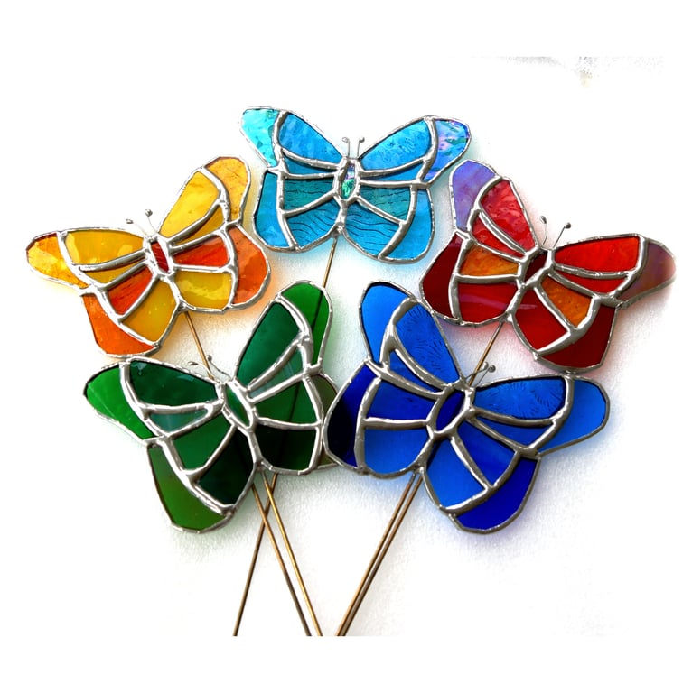 Stained Glass Butterfly Plant Stake Handmade Unique Choice of 5 Colours