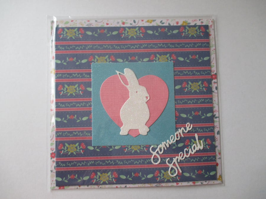 Bunny Rabbit Love Heart Hand Crafted Greetings Card Valentine's Day Birthday