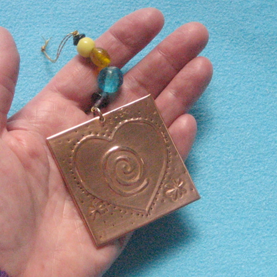 Copper heart Christmas tree decoration