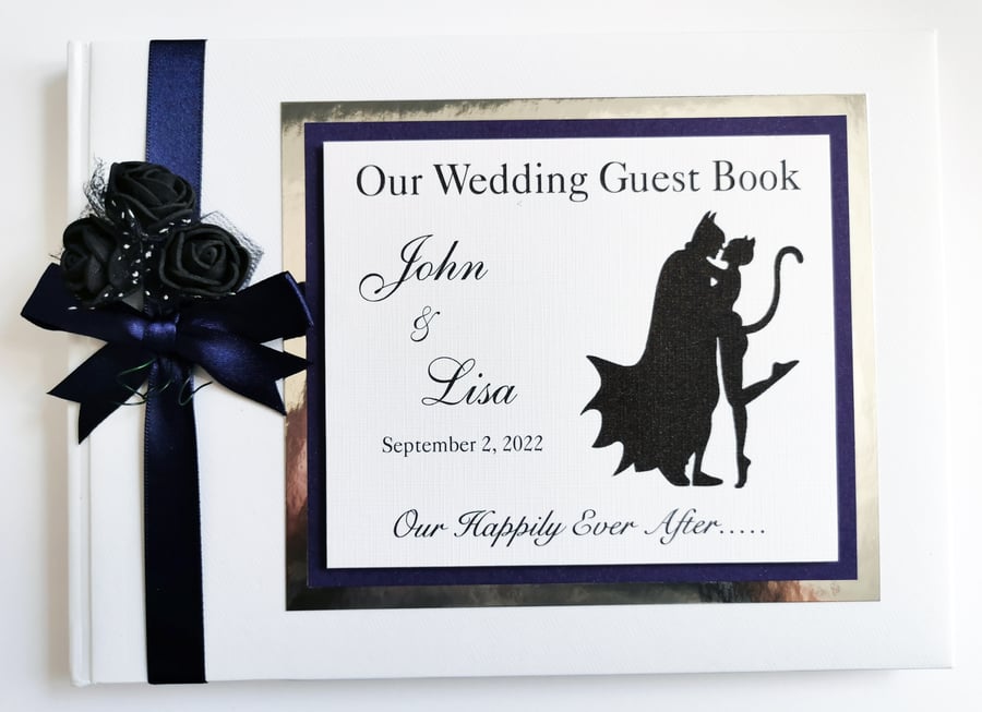 Batman and Catwoman wedding guest book, superhero wedding book, gift