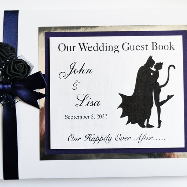 Batman and Catwoman wedding guest book, superhero wedding book, gift
