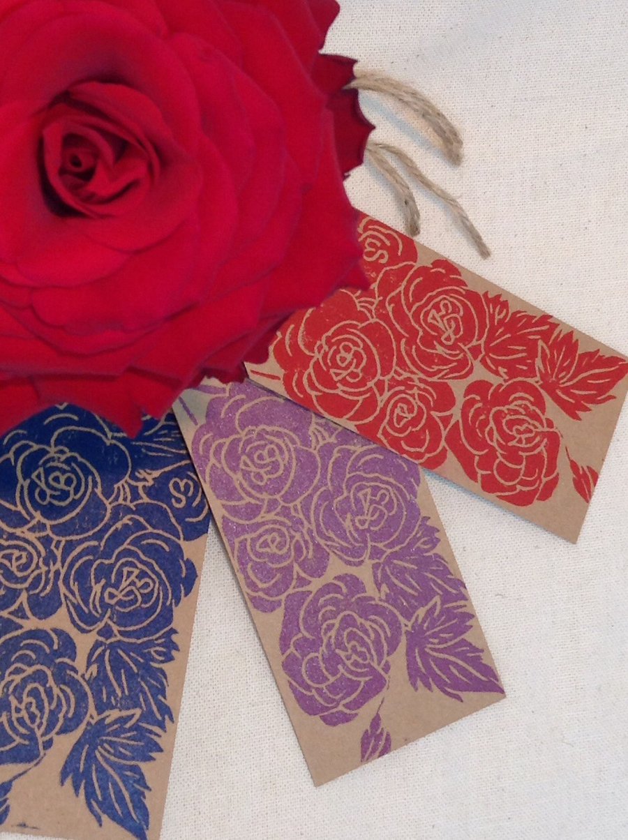 Hand Printed Rose Gift Tags