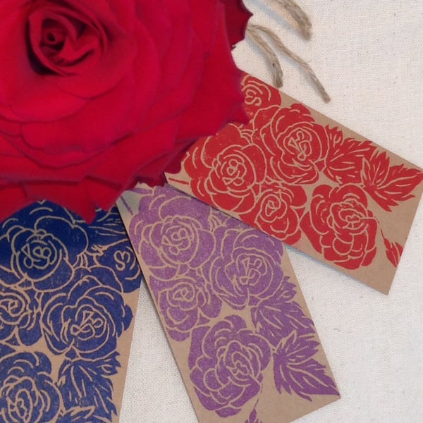 Hand Printed Rose Gift Tags