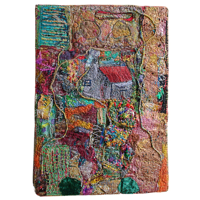 Textile collage - abstract landscape - eco gift - wall hanging - ready to hang
