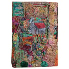 Textile collage - abstract landscape - eco gift - wall hanging - ready to hang