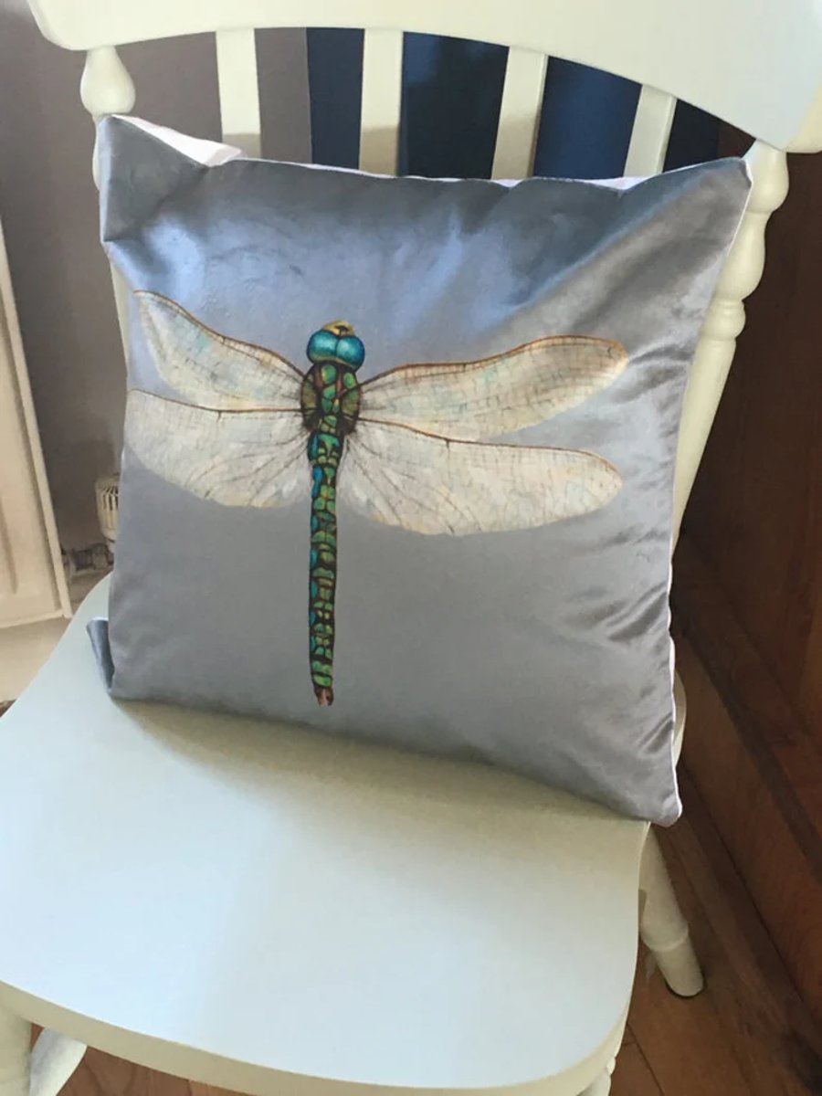 Dragonfly  Cushion , Grey  Velvet