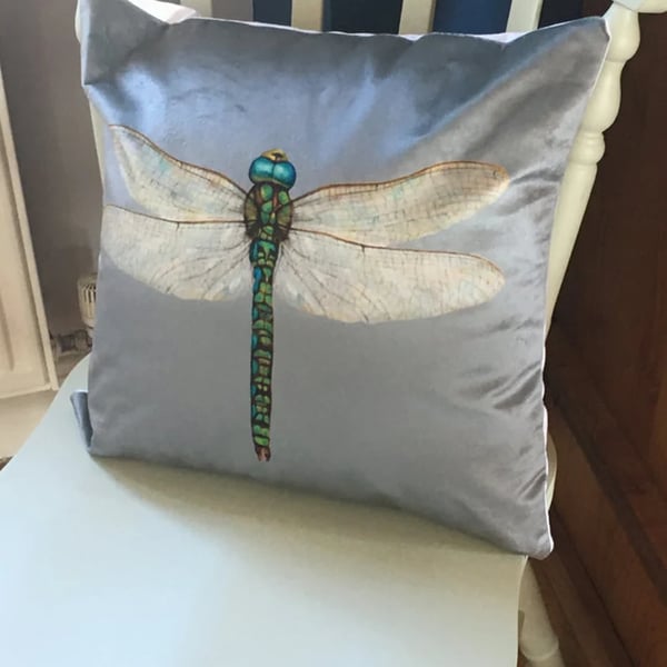 Dragonfly  Cushion , Grey  Velvet