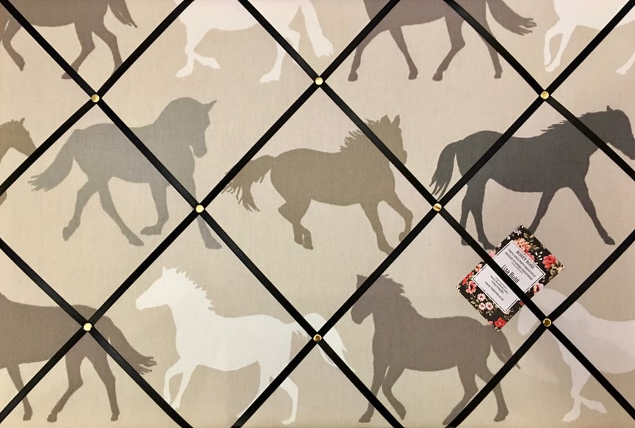 Handmade Bespoke Memo Notice Board With Clarke Stampede Horses Stone Fabric