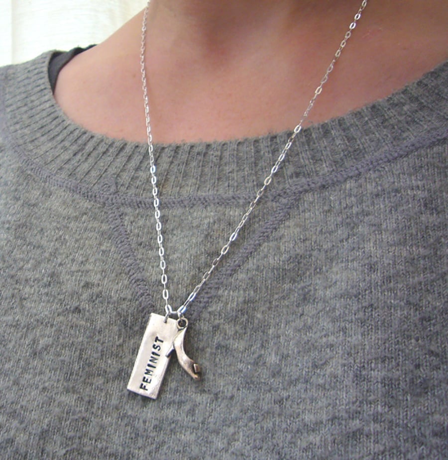 Feminist & charm necklace