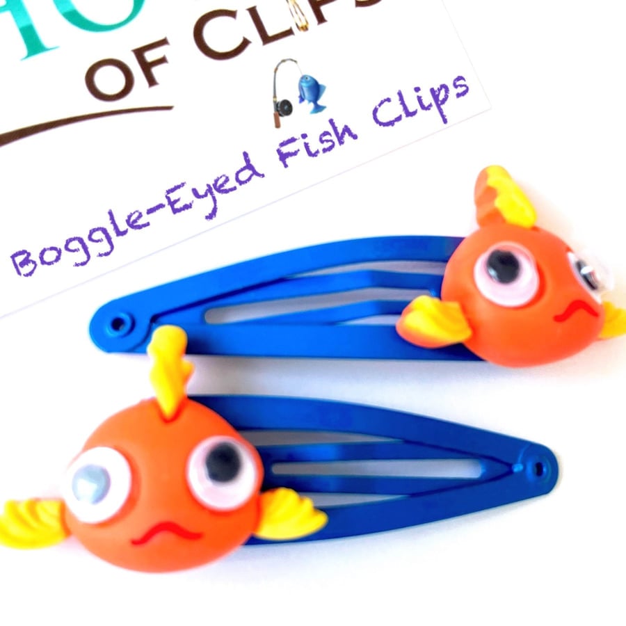 Boggle-Eyed Fish Hair Clips x2 - Fish Barrettes - Cute Fish Hair Clips - Fish Ha
