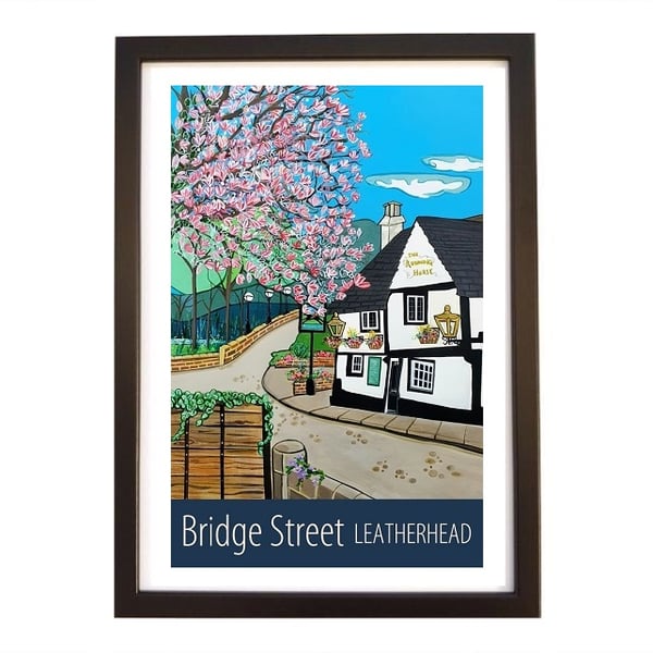 Leatherhead Bridge Street travel poster print by Susie West