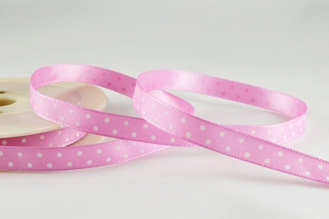 Pink Polka dot ribbon 10mm wide x 5 metres 