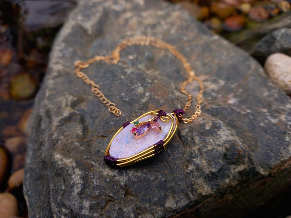 Purple and Gold Oval Necklace with Purple Charm