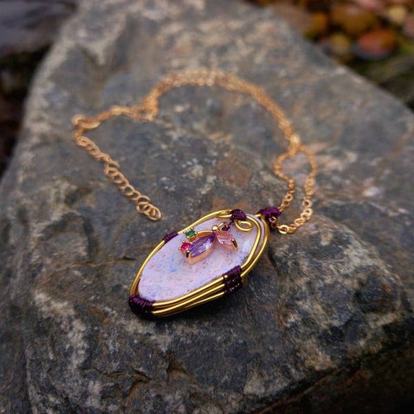 Purple and Gold Oval Necklace with Purple Charm