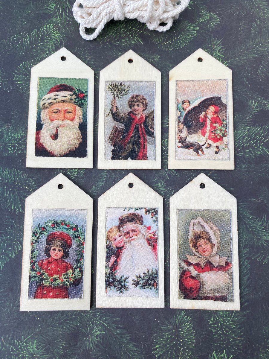 Set of vintage style traditional wooden gift tags