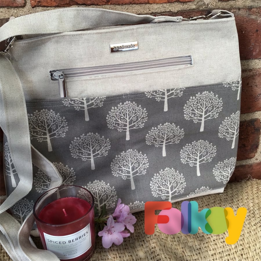 Grey Mulberry Trees Organiser Shoulder Bag