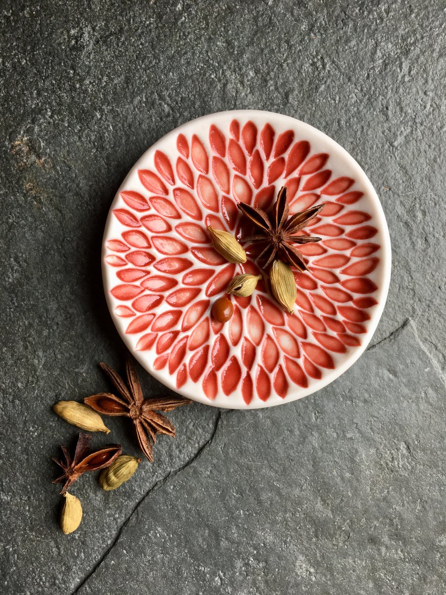 Porcelain bowl, dipping, olive bowl, red glaze The Porcelain Menagerie