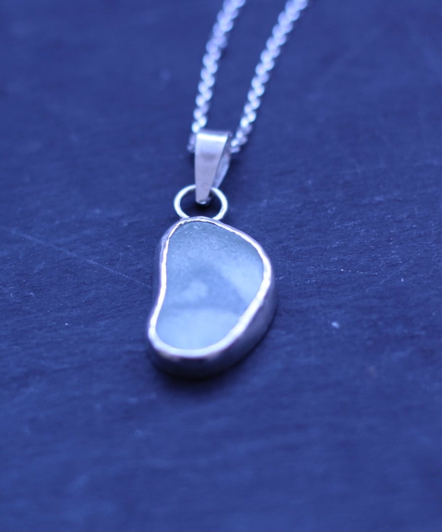  Sea Glass handmade Pendant with Wave cut out