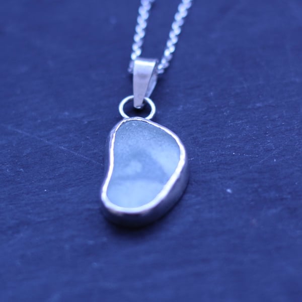  Sea Glass handmade Pendant with Wave cut out