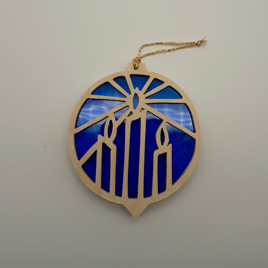 Christmas Tree Decoration or Sun Catcher in Wood and Acrylic (Candles)