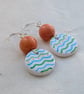 Painted green and blue polymer clay, coral jade and sterling silver earrings - Image 5