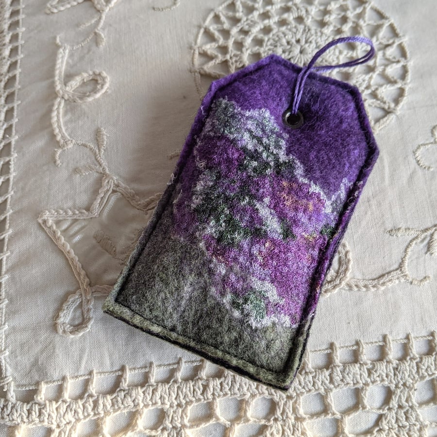 Luggage tag shaped lavender bag - purple and green