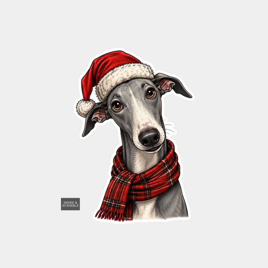 Unique Funny Christmas Sticker Xmas Decal For Adults - Cute Greyhound