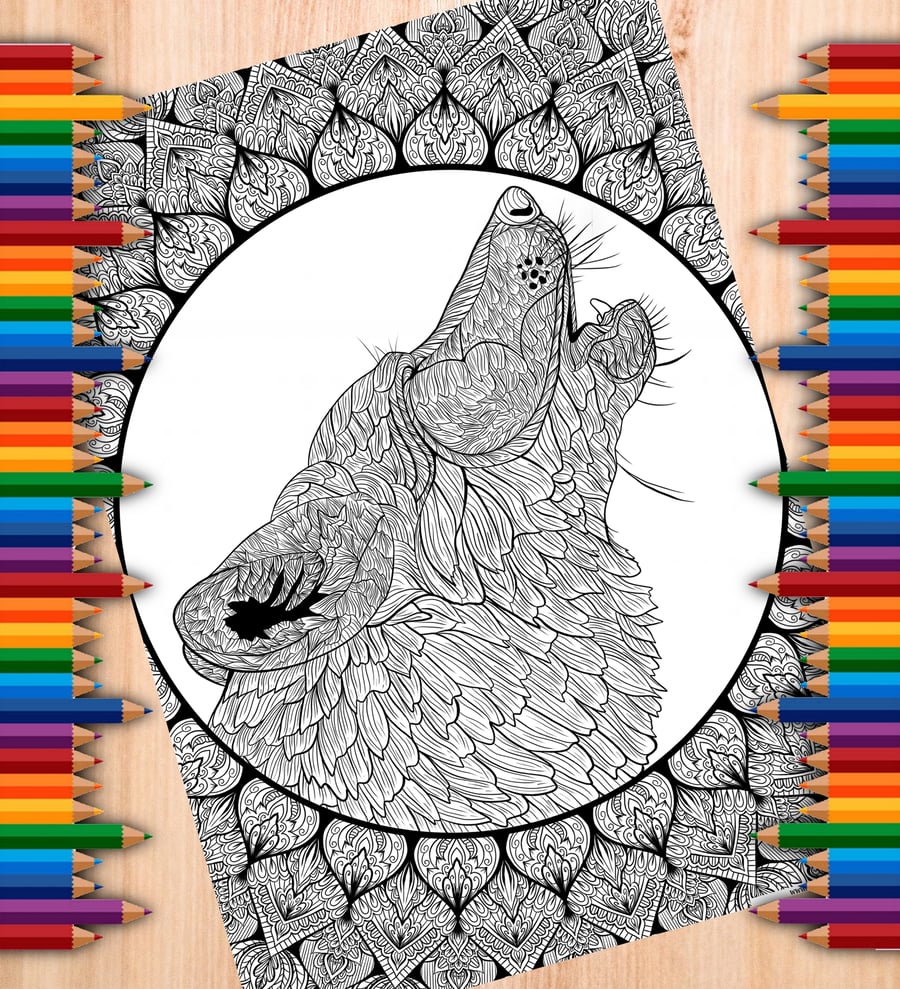 Digital Colouring Page - Wolf