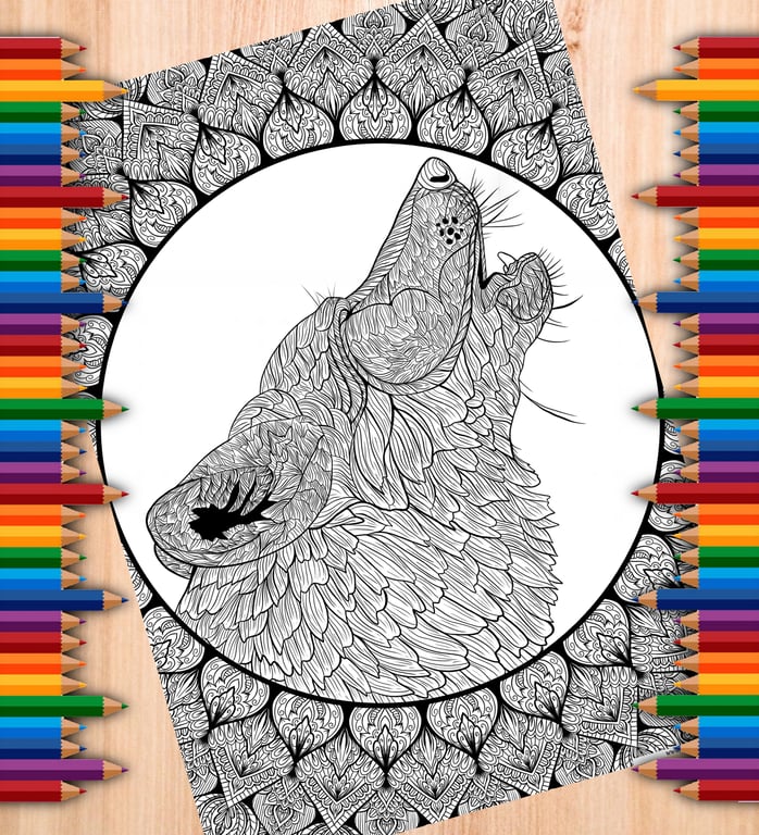 Digital Colouring Page - Wolf