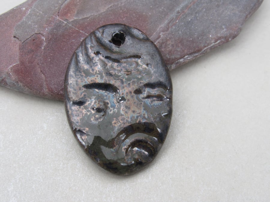 Large Obsidian Brocade Ceramic Pendant