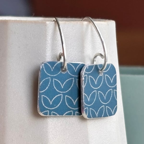 Navy blue square drop earrings