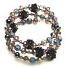 RESERVED FOR SYLVIE Floral Black and Purple Crystal Wrap Bracelet - UK Free Post