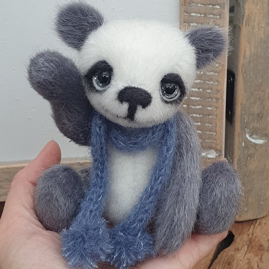 POMPOM - 5.5 INCHES - OOAK Handmade Artist Teddy Bear Collectable Faux Fur Panda