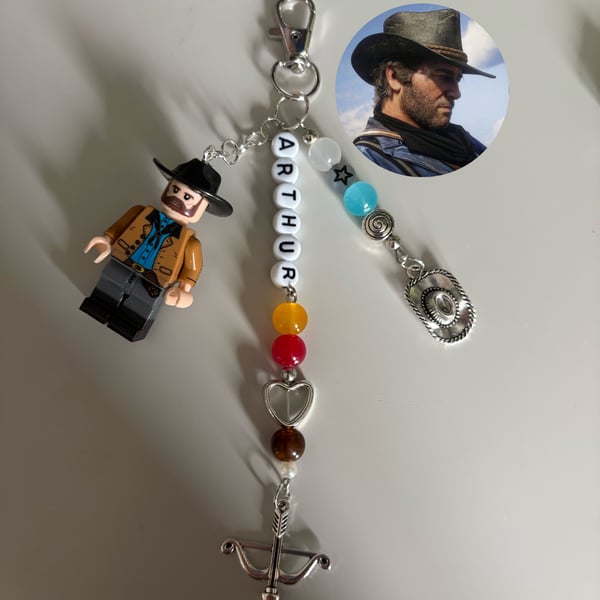 Arthur Morgan inspired handmade Lego minifigure keychain