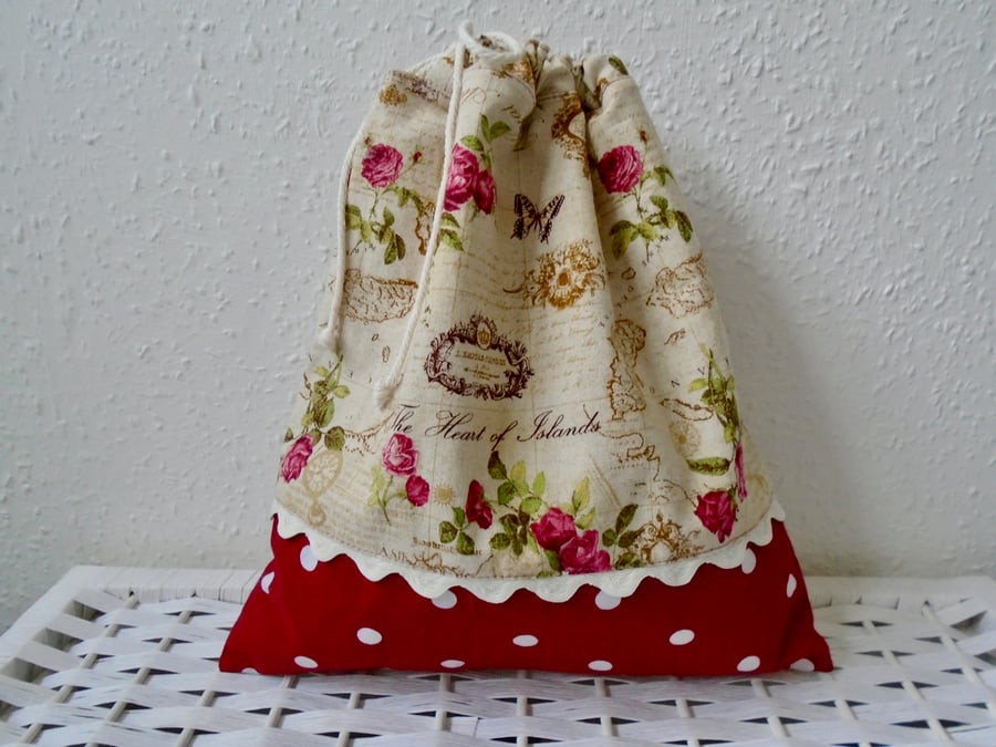 Floral Cotton Drawstring Bag 
