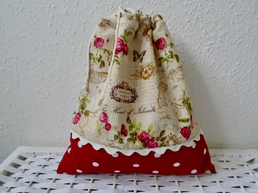 Floral Cotton Drawstring Bag 