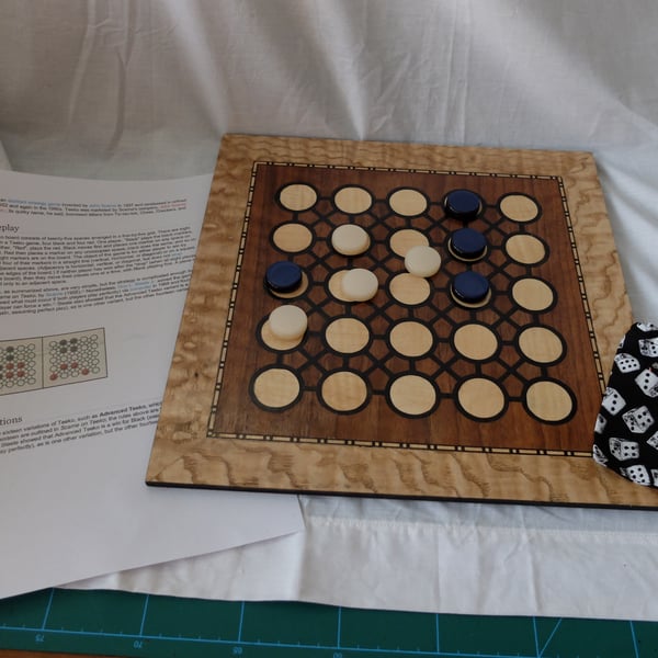 Hand made Teeko board, strategy game. Includes instructions, checkers and bag