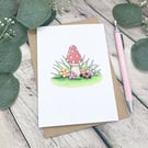 Toadstool & Flowers Card - Blank Card - Birthday Card - Any Occasion