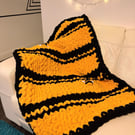 Hand Knitted Chunky Chenille Throw Blanket, Bumblebee Stripe