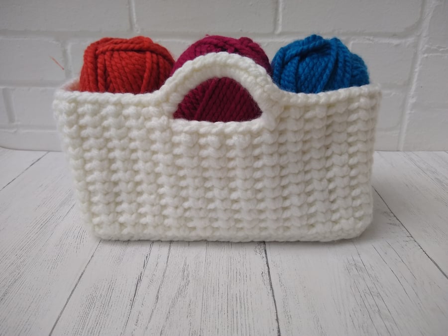Cream Crocheted Basket, off-white chunky storage basket