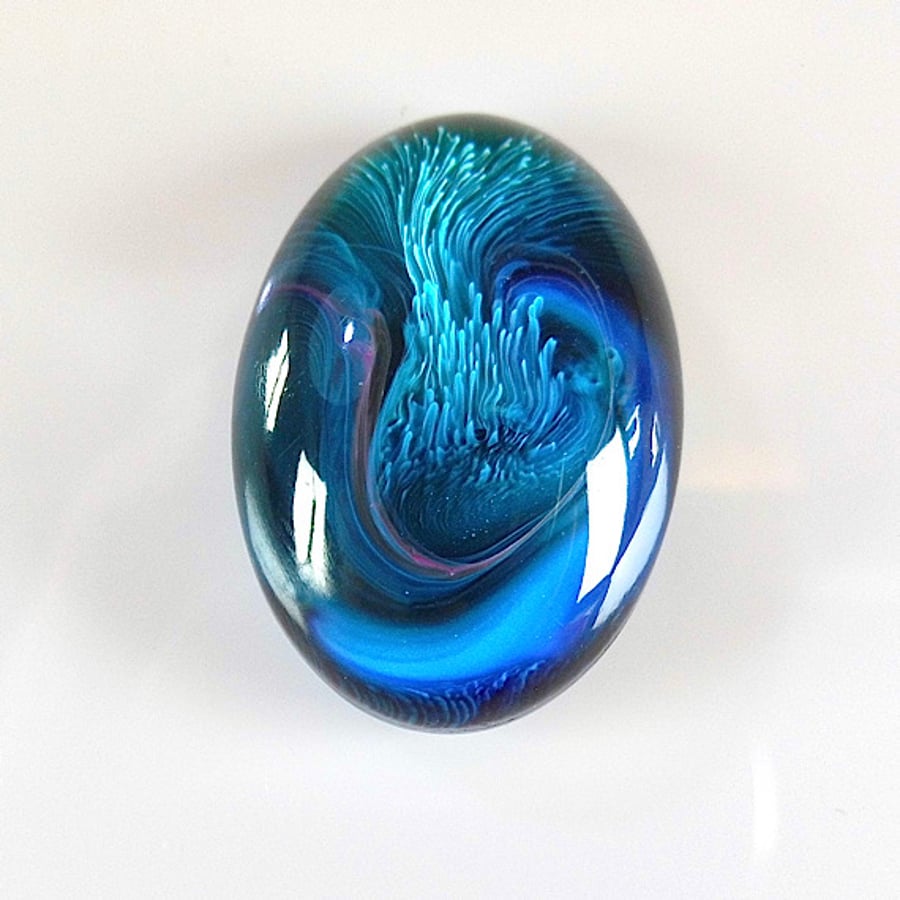 Small Fantasy Oval Cabochon in Blue, hand made cabochon