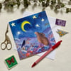 Moon Gazing Friends, blank greetings card